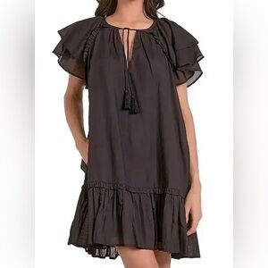 Elan Black Short Sleeve Ruffle Baby Doll Dress